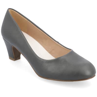 Journee Collection Women's Luu-M Comfort Insole Medium and Wide Width Round Toe Low Block Heel Pumps