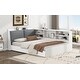preview thumbnail 7 of 9, White L-Shaped Platform Bed with Storage Headboard with Left Shelf and 2 Drawer