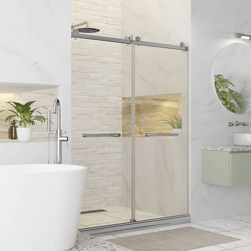 Fine Fixtures Frameless Clear Sliding Bathroom Shower Door