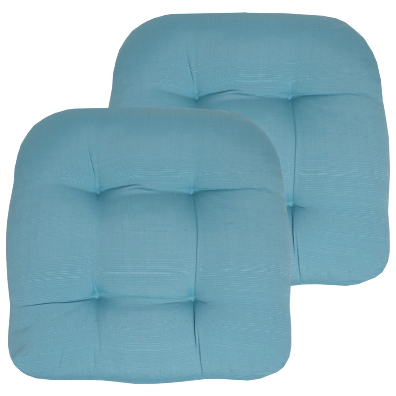 Sweet Home Collection Patio Cushions Outdoor Chair Pads Thick Fiber Fill Tufted 19" x 19" - Set of 2 - Teal