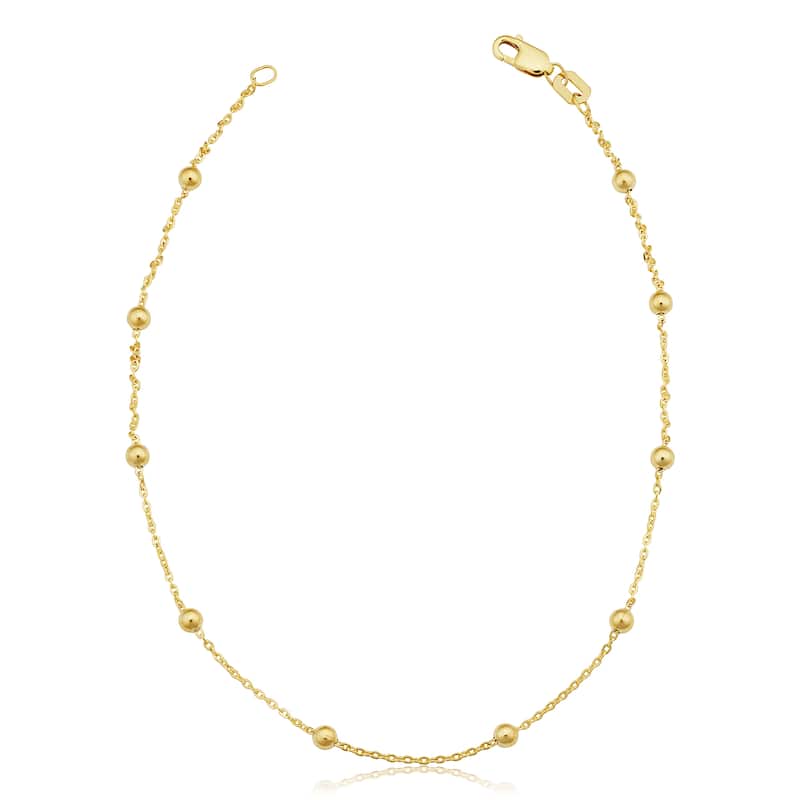 14k Yellow Gold Filled 3 millimeter Ball Station Satellite Ankle Bracelet (10 inches)