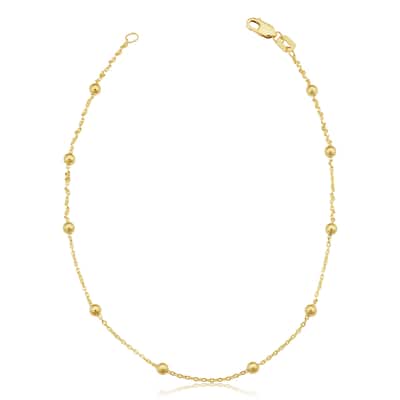 14k Yellow Gold Filled 3 millimeter Ball Station Satellite Ankle Bracelet (10 inches)