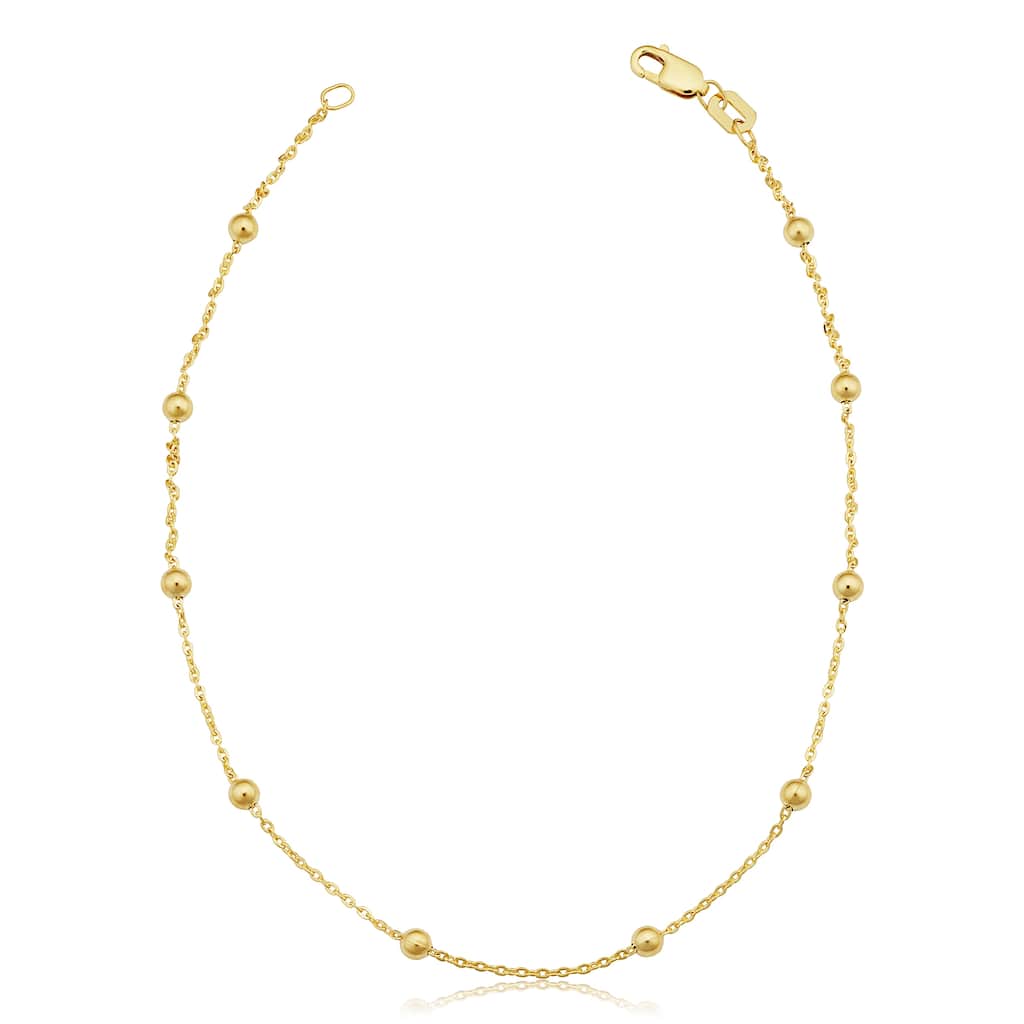 14k Yellow Gold Filled 3 millimeter Ball Station Satellite Ankle Bracelet (10 inches)
