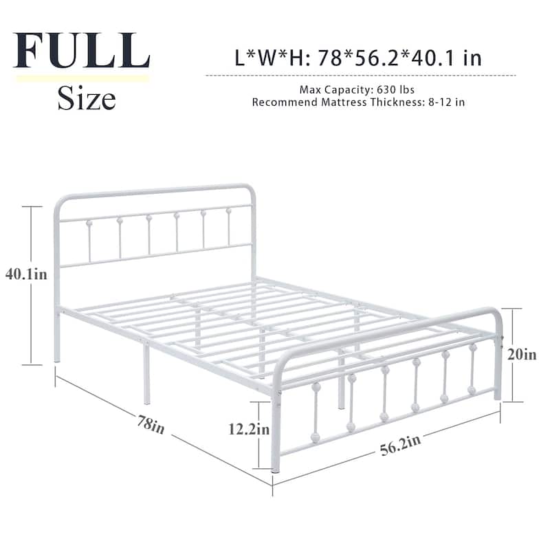 VECELO Metal Bed Frame with Headboard Classic Metal Platform Bed Frame Mattress Foundation with Victorian Style Footboard