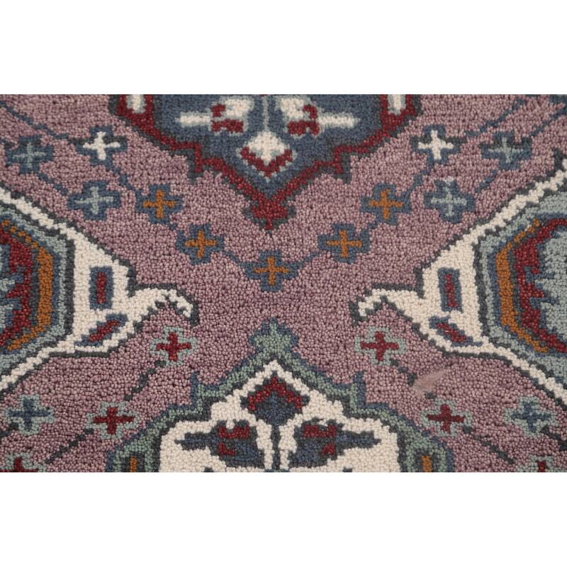 Geometric Purple Kazak Oriental Runner Rug Handmade Wool Carpet - 2'6"x 9'8"