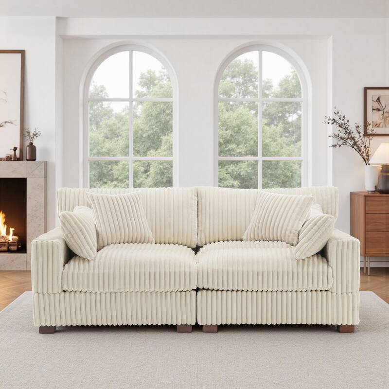 Modern Plush Corduroy Loveseat Sofa Couch with Pillows