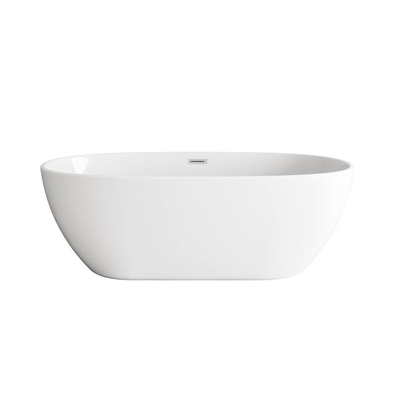 Adler Soaking Bathtub in Glossy White - Glossy White with Brushed Nickel Trim - 67"