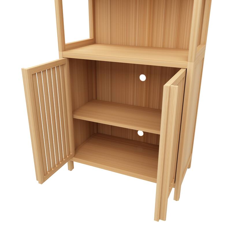 Versatile Bamboo Storage Solution: 2-Door Floor Cabinet for Bathroom, Kitchen & Entryway‌