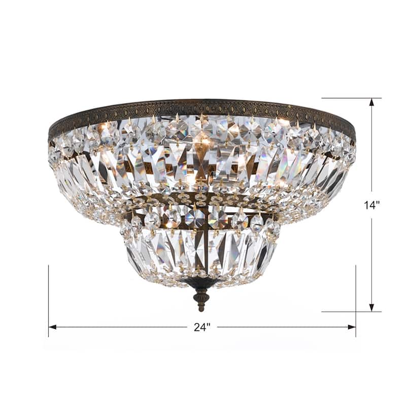 Crystorama 6 Light Clear Hand Cut Brass English Bronze Ceiling Mount - 24"W x 12"H