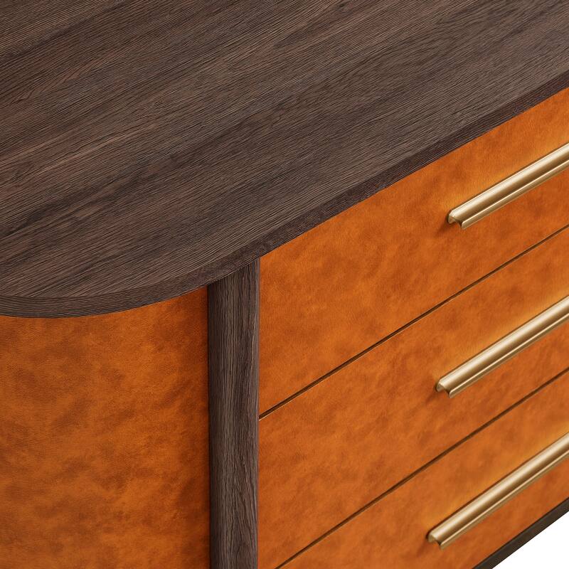 Coralie Curved 6-Drawer Vegan Leather Oval Dresser