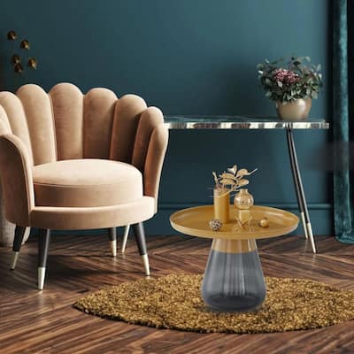 24" Matte Gold Tray Top Aeryn Nesting Table with Smoky Gray Glass Base - 24x17