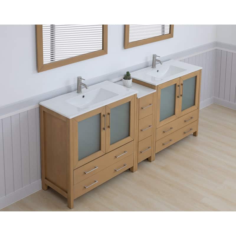 Vanity Art 84" Double Sink Bathroom Vanity Set 7 Dove-Tailed Drawers, 3 Cabinets, 2 Shelves, Soft-Closing Doors with Free Mirror