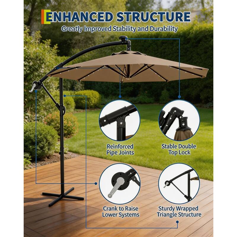 10 ft offset patio umbrella, with solar lights