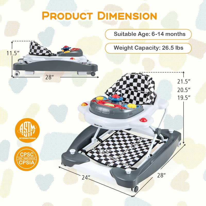 Honeyjoy 6 in 1 Baby Walker Adjustable Toddler Walker & Activity - See Details