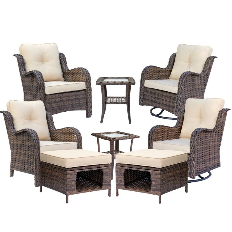 Brown Wicker Outdoor Patio Furniture Seating Sets with Beige Cushions