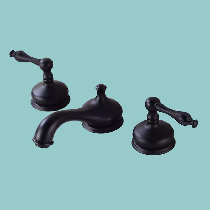 Black Brass Widespread Bathroom Faucet 2 Handle Luxurious Belle Antique Design with Drain Renovators Supply