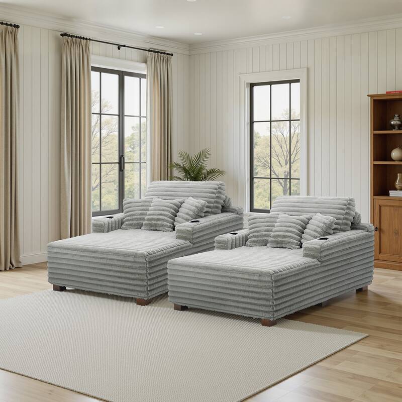 53" Upholstered Chaise Lounge Indoor Sofa with Pillows - Light Grey