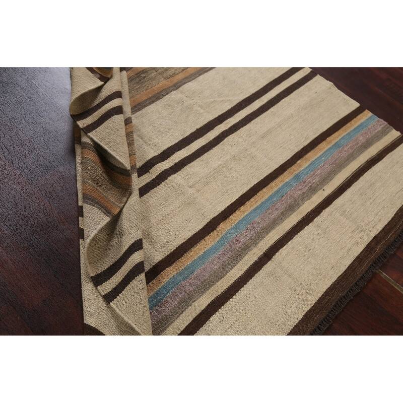 Natural Dye Striped Kilim Contemporary Wool Area Rug Flat-weave Carpet - 5'0" x 6'6"