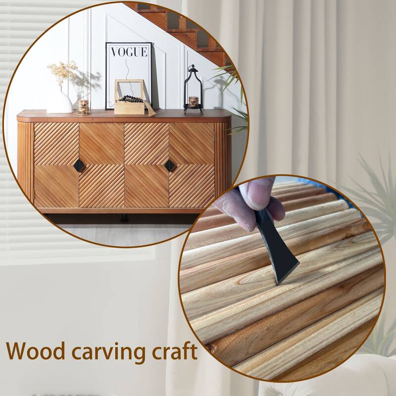 Sideboard Cabinet with 4 Doors, Freestanding Accent Storage Cabinet, Entryway Table with Waveform Doors & Adjustable Shelves