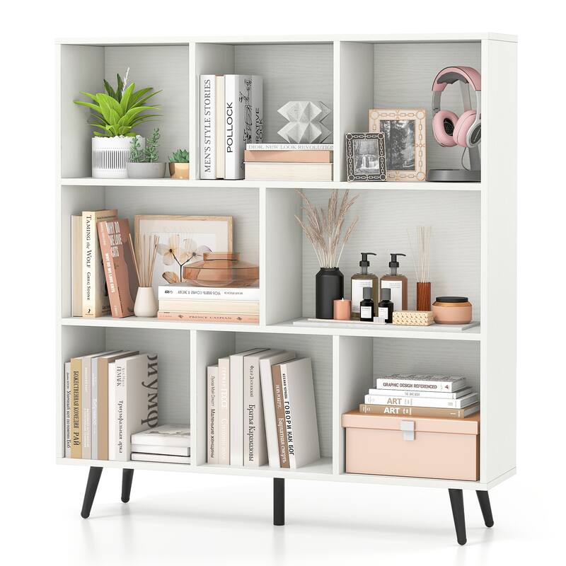 Gymax 8 Cube Bookcase 3-Tier Modern Storage Organizer w/ 5 Metal Legs - White