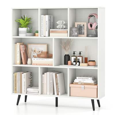 Gymax 8 Cube Bookcase 3-Tier Modern Storage Organizer w/ 5 Metal Legs