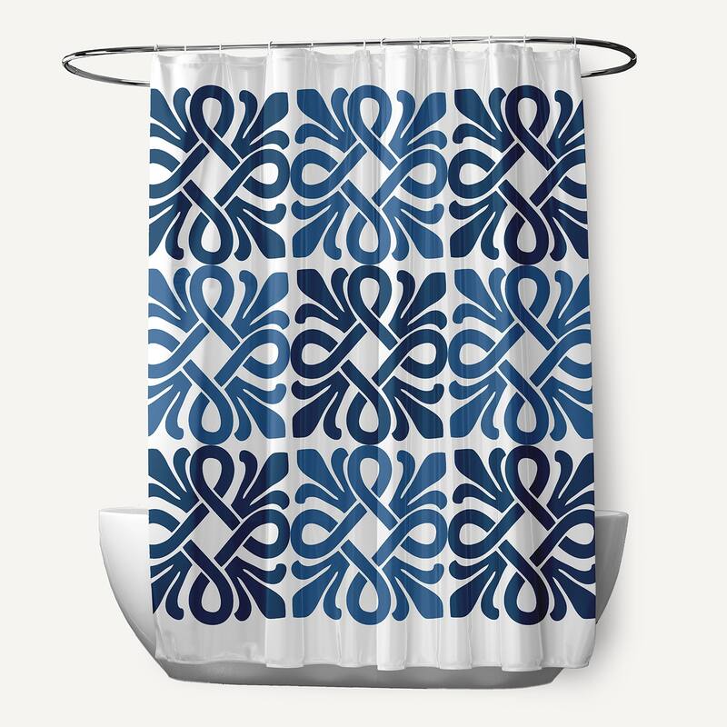 Tiki Square, Geometric Print Shower Curtain - Blue