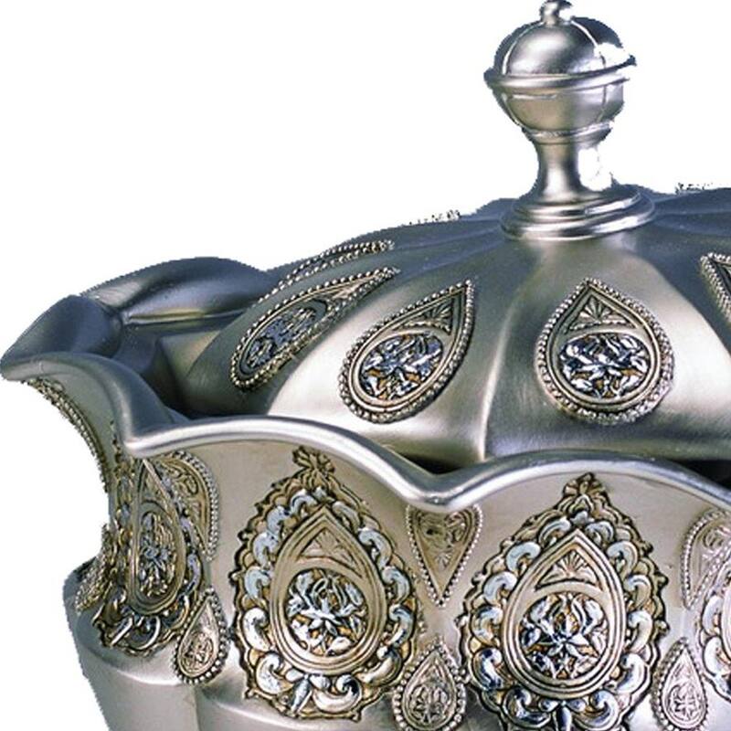 9" Gold And Silver Resin Abstract Scroll Jewelry Box With Lacquer and High-Gloss Finishes