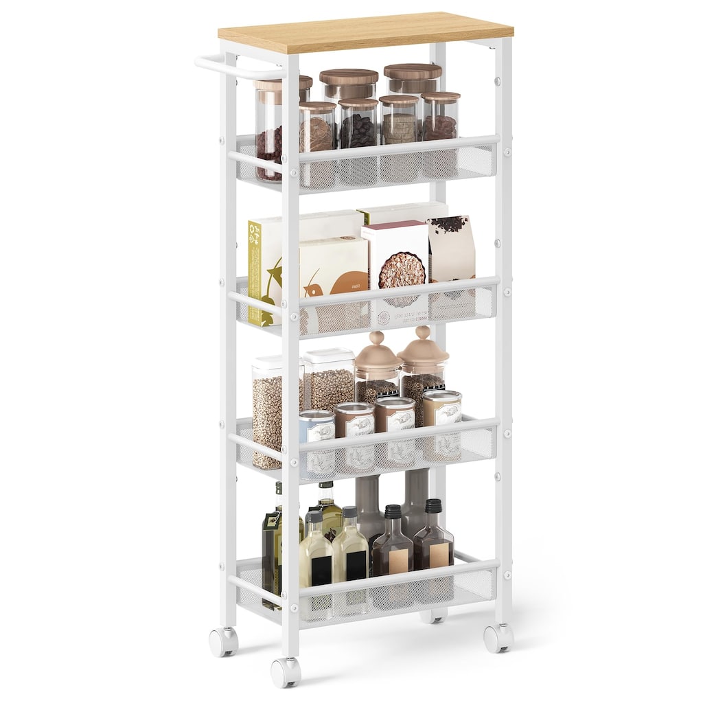Slim Rolling Cart, 5-Tier Storage Cart, Narrow Cart with Handle, 8.7 Inches Deep, Metal Frame, for Kitchen, Dining Room