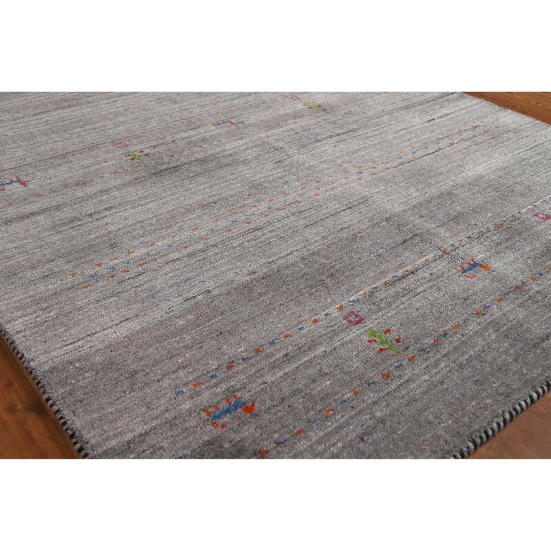 Hand Knotted Oriental 100% Wool Carpet Tribal Tribal Greys & Charcoal Gabbeh Area Rug - 5' 9'' X 4' 1''