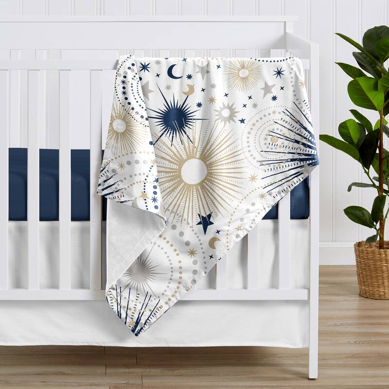 Star and Moon Boy Girl Baby Receiving Security Swaddle Blanket - Navy Blue Gold Grey Celestial Sky Stars Gender Neutral Unisex