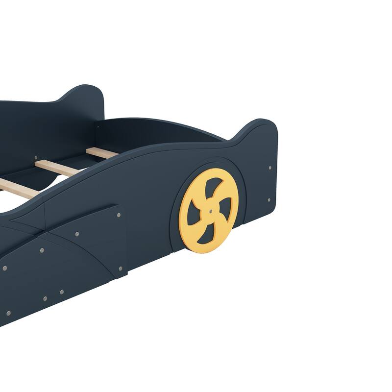 Twin/Full Size Race Car-Shaped Platform Bed with Wheels and Storage