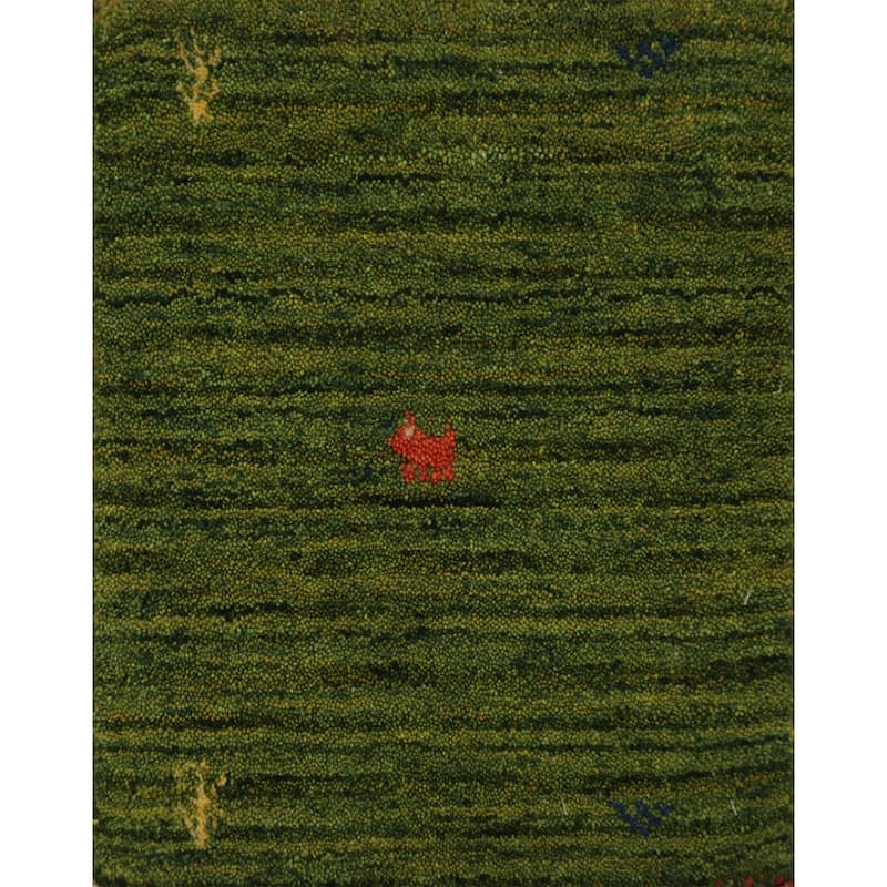 Hand Knotted Oriental 100% Wool Carpet Tribal Animal Pictorial Green Gabbeh Area Rug - 1' 4'' X 1' 4''
