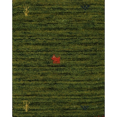 Hand Knotted Oriental 100% Wool Carpet Tribal Animal Pictorial Green Gabbeh Area Rug - 1' 4'' X 1' 4''