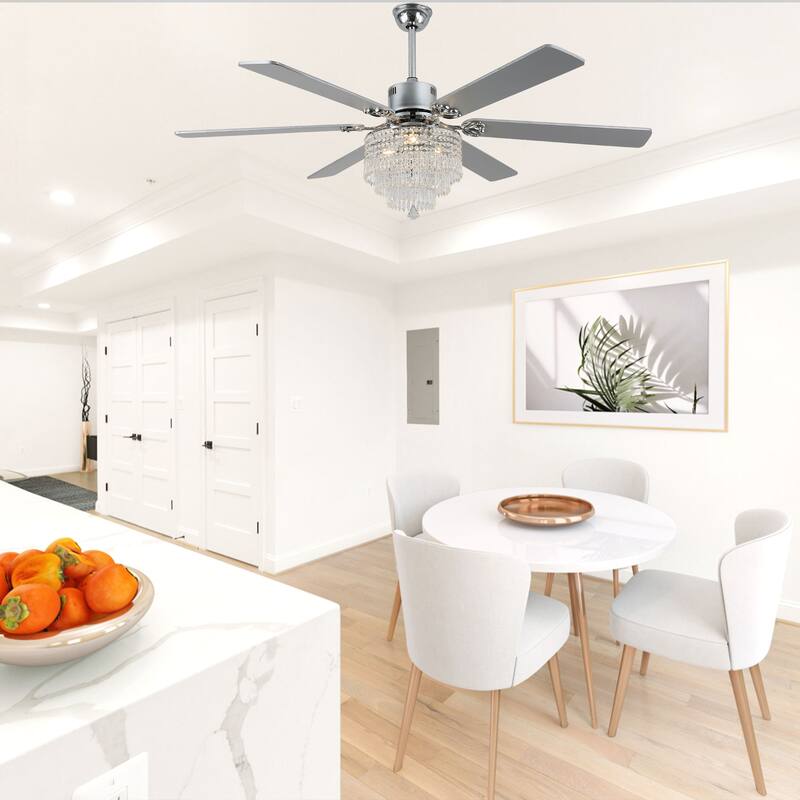 Bella Depot 65" Mondern Crystal Drum Ceiling Fan 6-Speed Reversible with Light and Remote