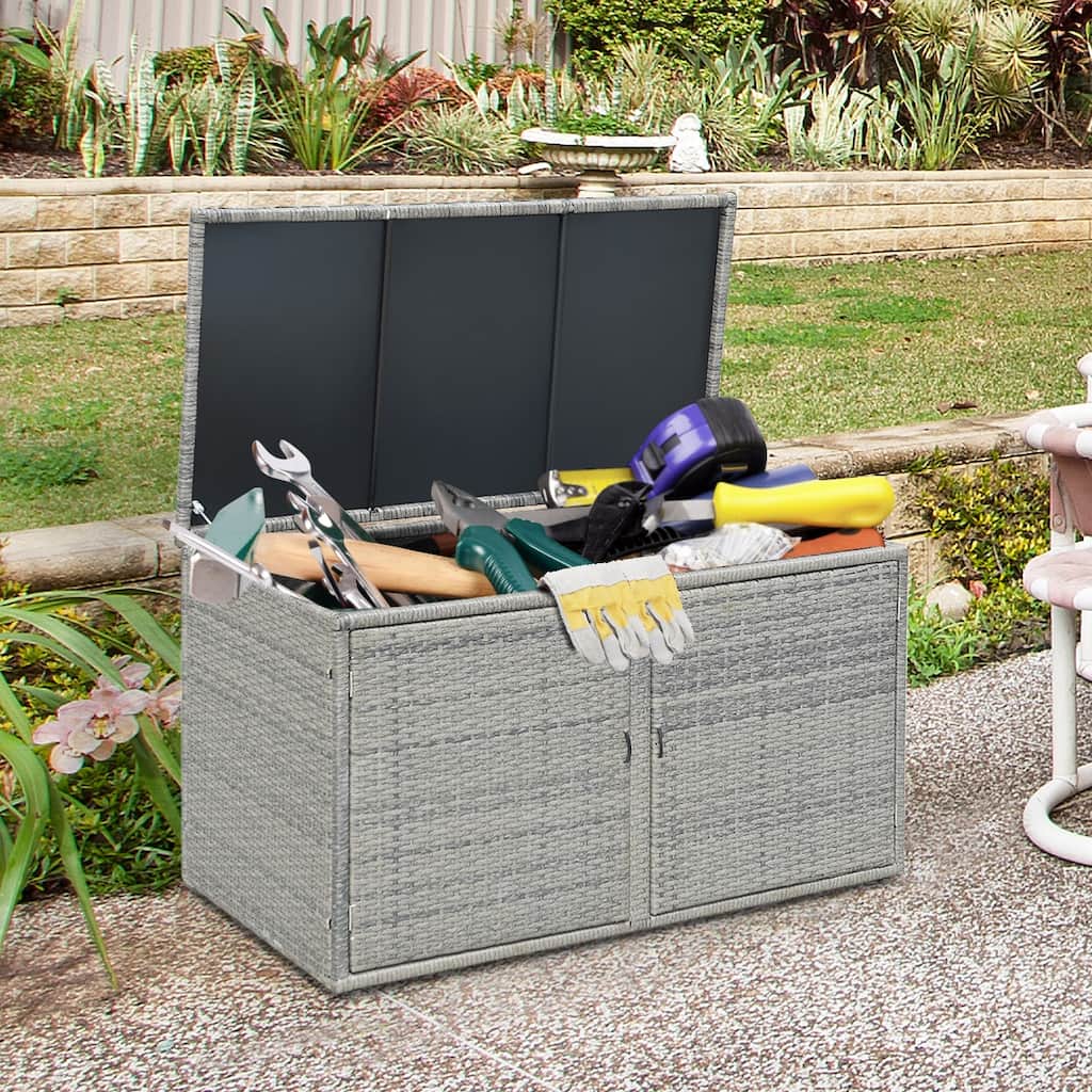 Gymax 88 Gallon Rattan Storage Box Outdoor Patio Container Seat w/ - See Details