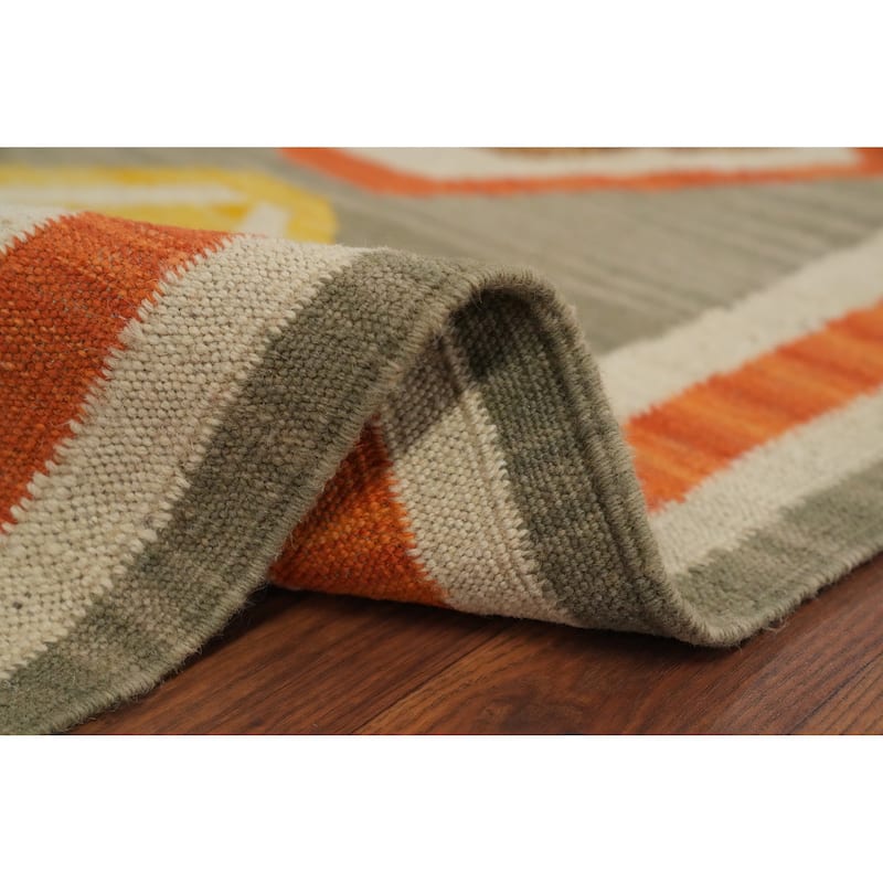 Hand Woven Oriental 100% Wool Carpet Southwestern Modern Greys & Charcoal Kilim Area Rug - 9' 0'' X 5' 8''