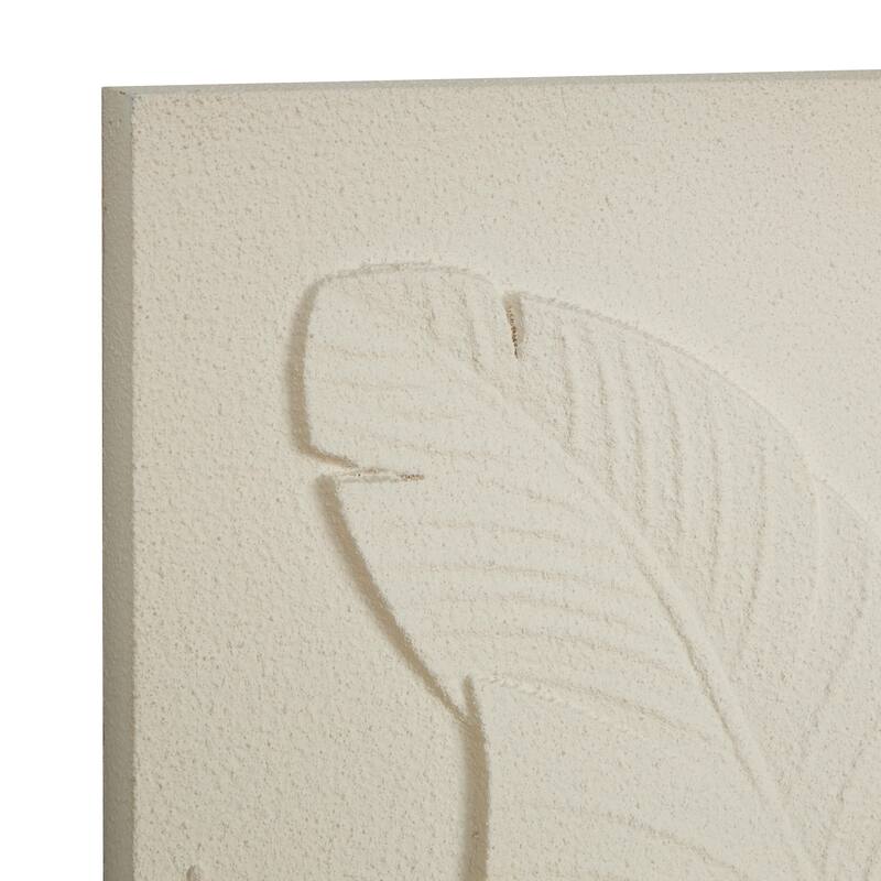 Wood Leaf Dimensional Relief Home Wall Decor with Sandstone Texture - Set of 3 Cream - Roche River Decor