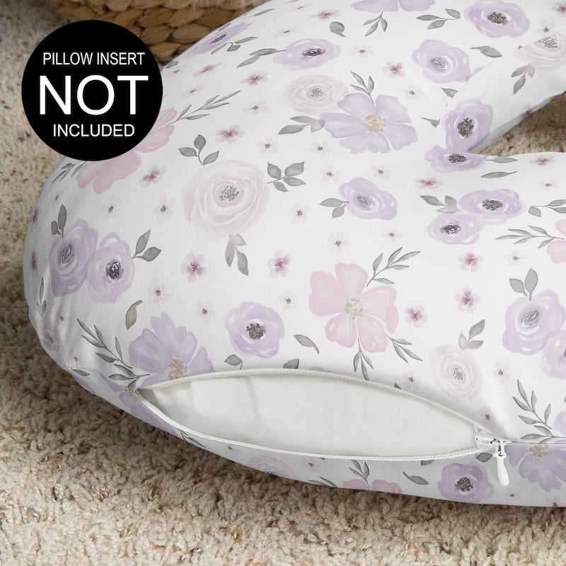 Sweet Jojo Designs Watercolor Floral Nursing Breastfeeding Pillow Cover Case (Pillow Not Included) Purple Pink Grey Boho Shabby