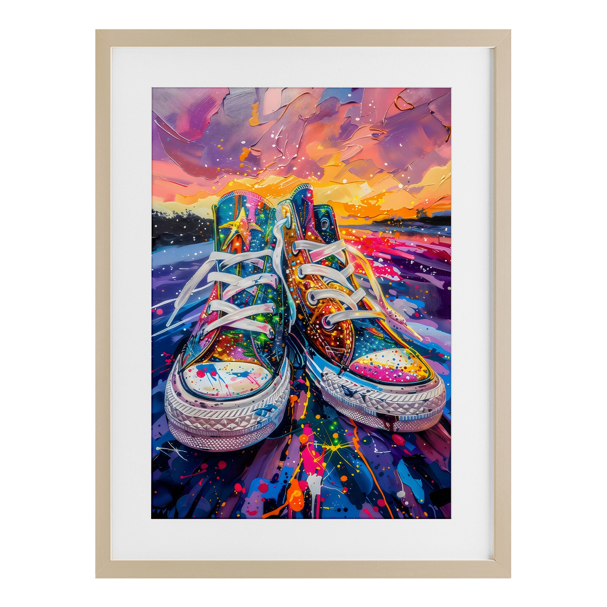 Stupell Vibrant Sneakers at Sunset Under Glass Framed Design By Creative Studio