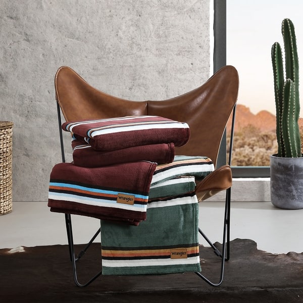 slide 2 of 4, Wrangler Western Saddle Stripe Ultra Soft Plush Fleece Bed Blanket