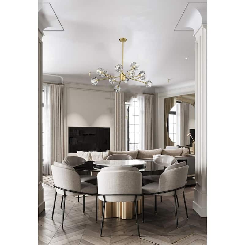 12-Light Gold Chandelier With Clear Crystal Shades
