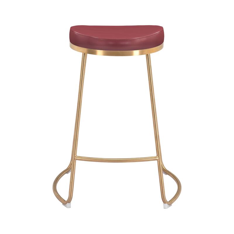 Bison Counter Stool (Set of 2) Burgundy & Gold - N/A