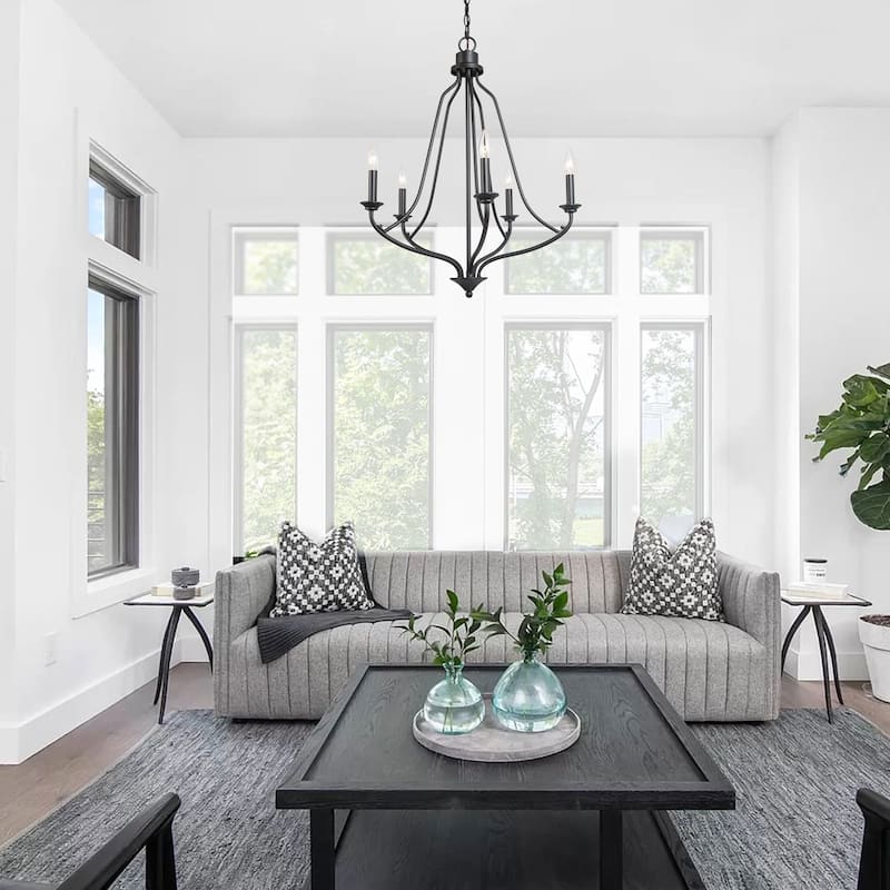 Farmhouse 5-Light Black Metal Chandelier for Dining Room - D24"x H28.5" - D24"x H28.5" - Black