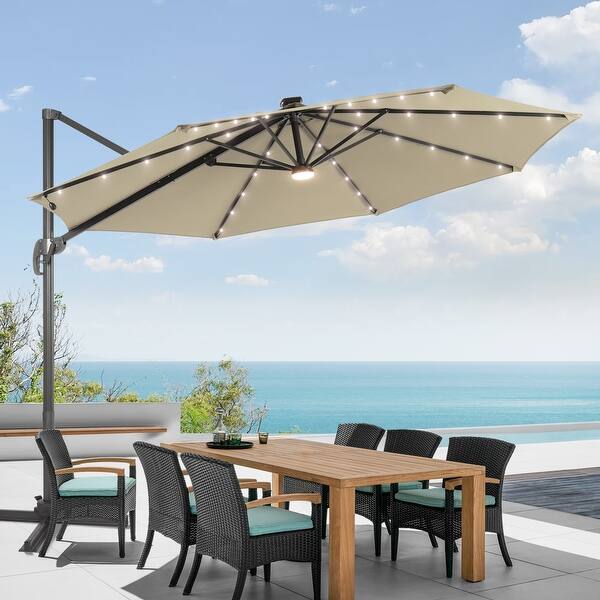 AOOLIMICS 11FT LED Cantilever Umbrella Aluminum Frame and 360 Rotation -  Bed Bath & Beyond - 39809519