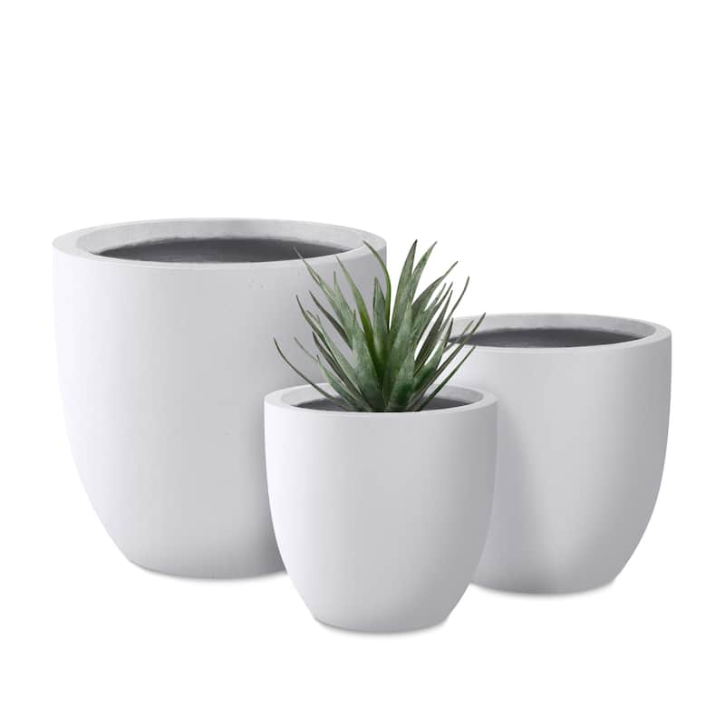 Plantara 18", 14", & 10" D Round Solid White Concrete planter (Set of 3), Outdoor Flower pot, Modern Planter pot for Garden