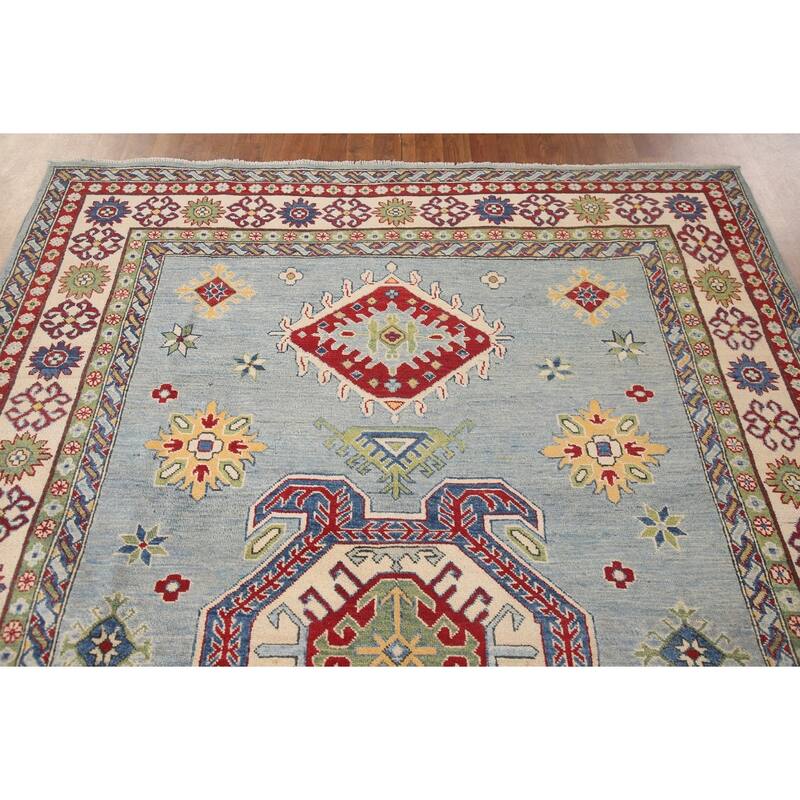 Light Blue Kazak Area Rug Hand-Knotted Traditional Wool Carpet - 6'6" x 9'7"