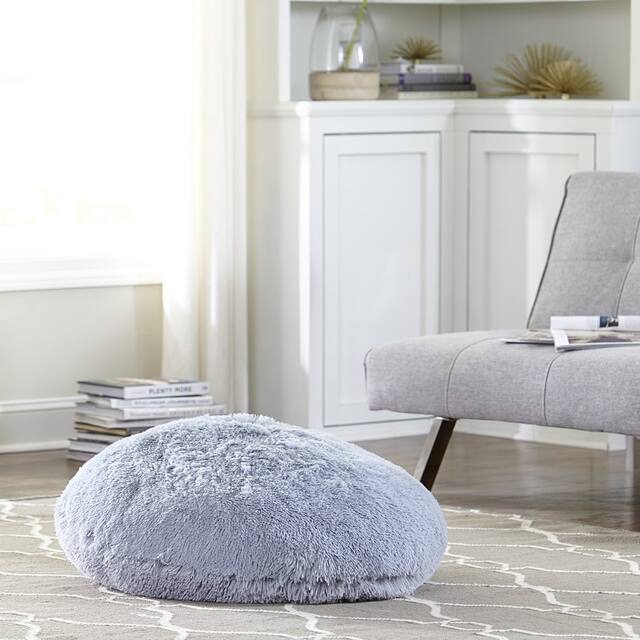 Tempo Home Polar Pouf - Oversized Faux Fur Round Floor Cushion - Light Grey