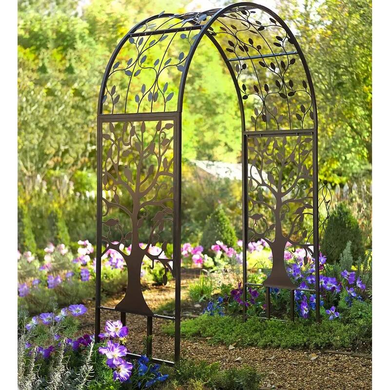 83" x 53" Metal Arched Garden Arbor with Tree of Life Design