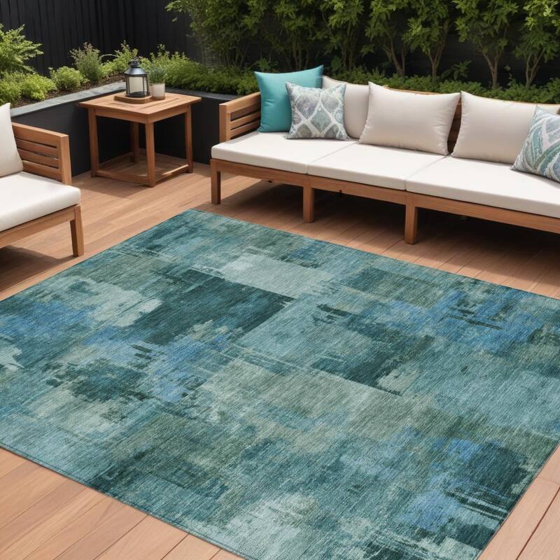 HomeRoots Abstract Transitional Rectangle Outdoor Rug - 8' X 10'