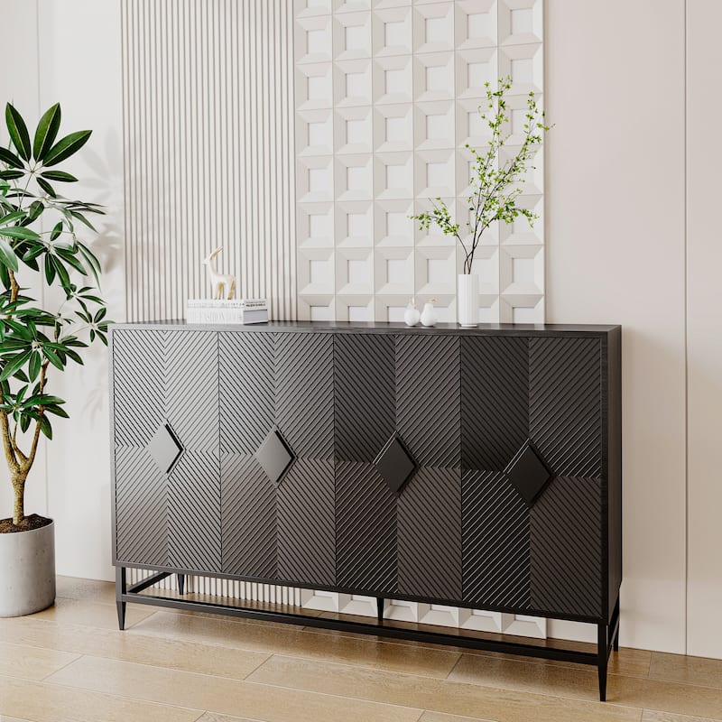 Accent Black Lacquered 4 Door Wooden Cabinet Sideboard Buffet Server Storage Cabinet, for Living Room,Office, Kitchen
